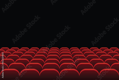 A wide shot of empty red seating in a theater or auditorium against a black background, suggesting a space ready for a show, movie, or other type of presentation.