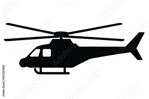 Black Silhouette of a Helicopter in Flight, Ideal for Aviation, Transport, and Military-Themed Designs