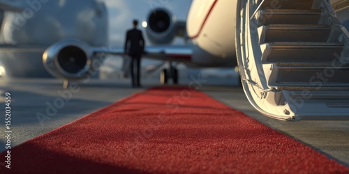 Passenger Boarding Commercial Airplane with Red Carpet Welcome