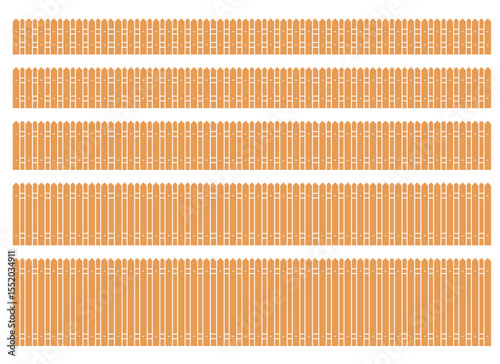 This image features multiple parallel rows of wooden fences against a white background. The fences are rendered in a consistent color, with clean and uniform design elements.