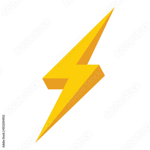 Isolated on a plain backdrop, a vivid yellow lightning bolt is displayed. The graphic is angular and suggests a powerful and energetic force, full of energy.