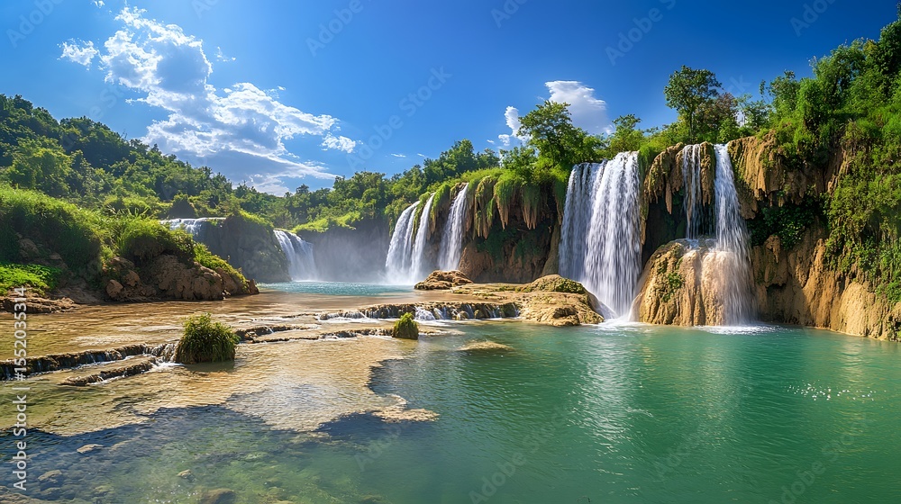 Fototapeta premium Wide-angle view of the Highland waterfalls in Dak Lak