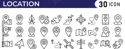 Location icon set. set of location outline icon.