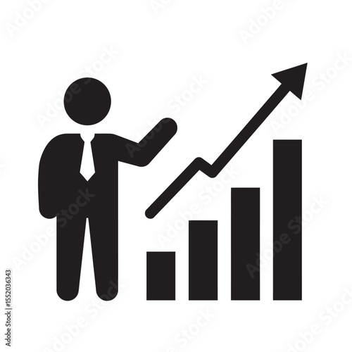 Businessman pushing a 3D growth graph with an arrow illustrating financial market success