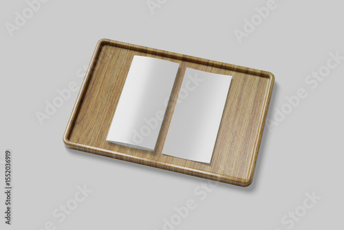 Menu card on wooden tray