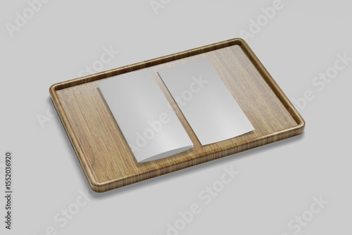 Menu card on wooden tray