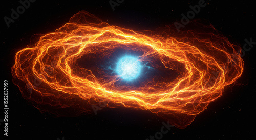 Fiery threads wrapping around a pulsating blue star