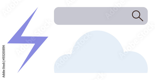 Lightning bolt, cloud, and search bar illustrating connectivity, speed, efficiency. Ideal for technology, cloud computing, innovation data internet communication and simplicity themes. Simple