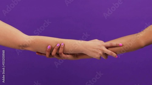Joined Hands in Celebration of Women's Day Against Purple Background – Symbol of Unity, Empowerment, and Feminine Solidarity in 4K Ultra HD