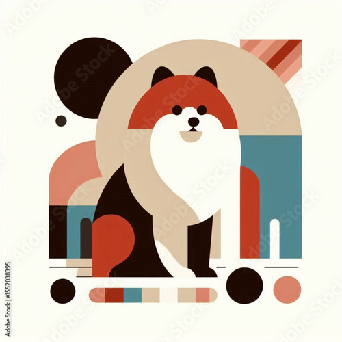 Stylized modern illustration of a dog in geometric shapes and colors
