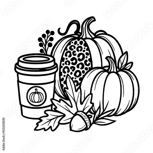 Vector illustration of Halloween autumn vegetables and fruit, including a pumpkin 