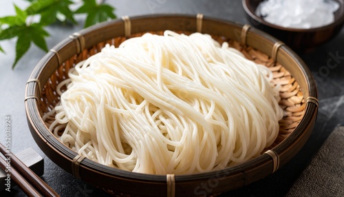 夏に素麺、さわやかなアクセント、清涼感のある画像 Generated by AI