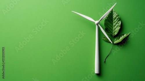 Wind Turbine and Leaf: An artistic representation of sustainable energy.