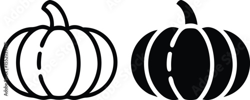 Stylized Black Pumpkin Icon – Minimalist Halloween Silhouette Vector Illustration