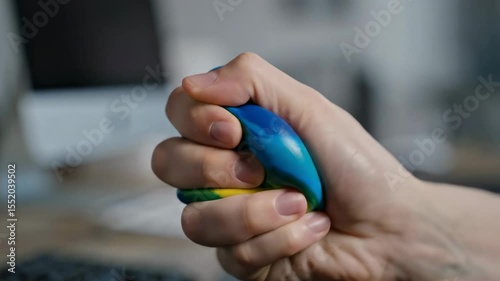 Hand Squeezing Multicolored Stress Ball for Anxiety Relief at Desk