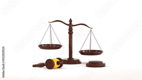 Justice scale with gavel icon animation 3d render concept of government judicial equal balance