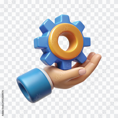 3D Hand Holding Gear Icon PNG | Settings Control, Configuration Tool, Technology Adjustment Illustration