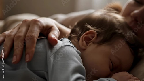 Mother Comforting Sleeping Toddler with Gentle Touch