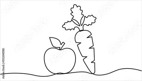 Carrot in one continuous line drawing of vector illustration, Simple carrot in continuous one line art.Carrot continuous one line drawing of isolated outline flat vector design

