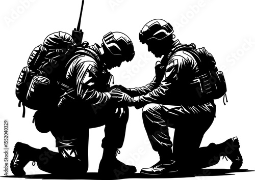 Soldiers Holding Hands in Prayer Seeking Strength and Guidance