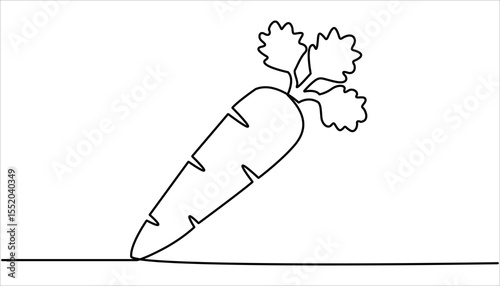 Carrot in one continuous line drawing of vector illustration, Simple carrot in continuous one line art.Carrot continuous one line drawing of isolated outline flat vector design

