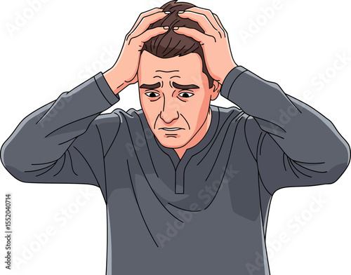 A Man Holding His Head in Despair Stress Anxiety Sadness Frustration Worry