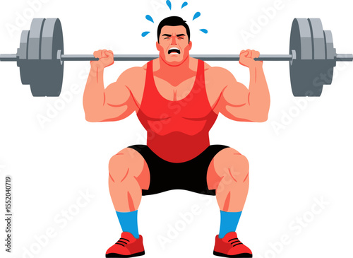 Man performing a heavy barbell squat showing extreme effort and exertion during strength training