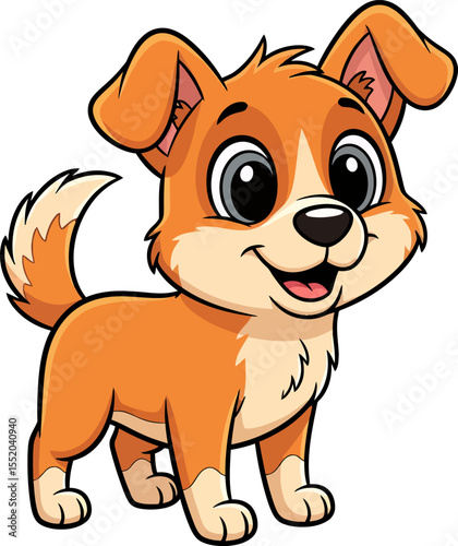 Adorable Cartoon Puppy Dog with Big Eyes and Happy Expression