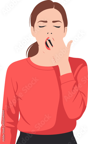 Woman yawning widely covering her mouth with her hand feeling tired and sleepy