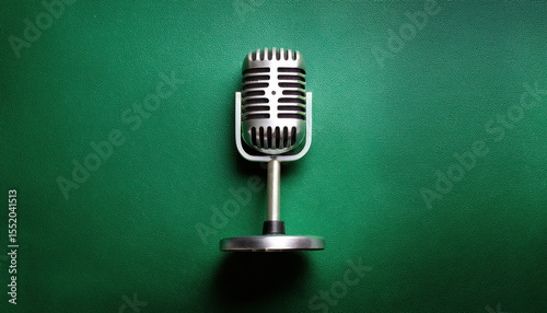 Vintage Microphone on Classic Green Background in Isolated Studio Shot