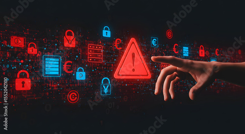 Cyber Security Threat Detection Concept with Hand and Digital Data