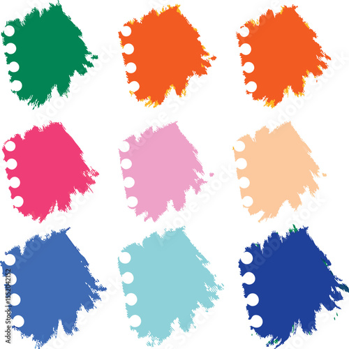 Colorful Torn Paper Swatches with Binder Holes A Creative Collage of Vibrant Textures and Shapes for Artistic Designs