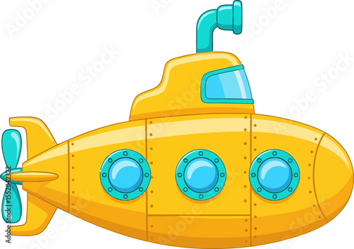 A Cheerful Yellow Submarine Exploring Underwater Ocean Depths with Blue Windows