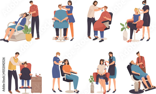 Hair Salon Services Haircut, Styling, and Hair Care Illustrations