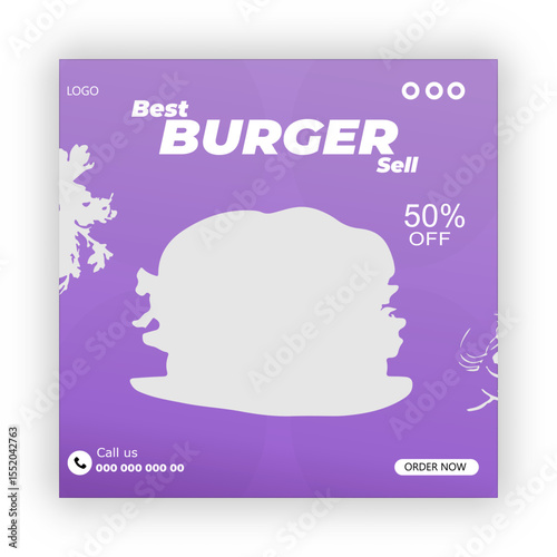 Burger social media promotion and  banner post design template
