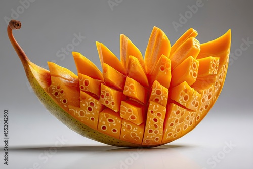 Creative mango slicing technique displayed like edible art, vibrant detail