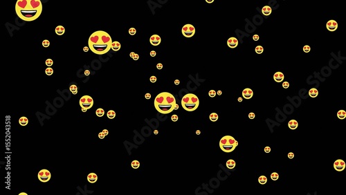 Smiling icons with hearts gently suspended