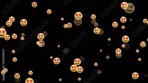 Floating heart-eye emojis in dark atmosphere
