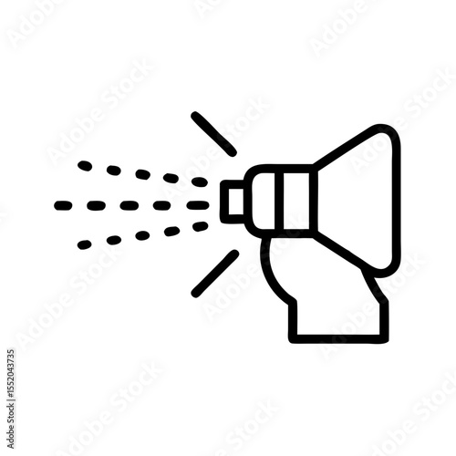 Nozzle spraying liquid from a hand-held device in minimalist style  