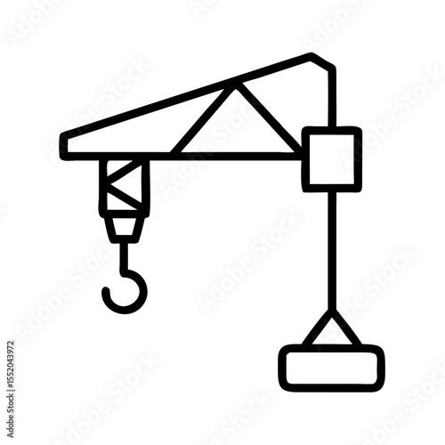 Construction crane icon with hoisting hook and load  