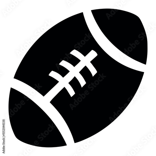 Isolated Depiction Black Football with White Stripes and Laces Illustration