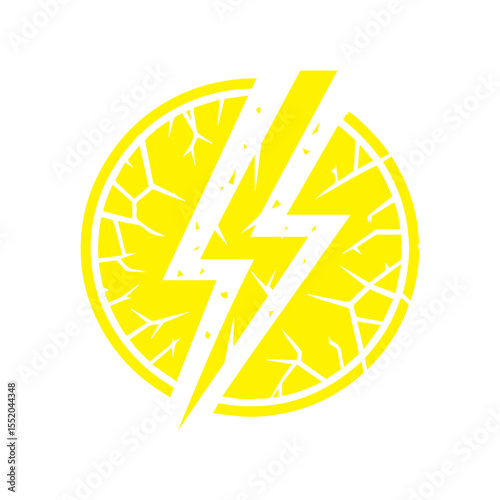 yellow lightning bolt icon cracked with texture flat design