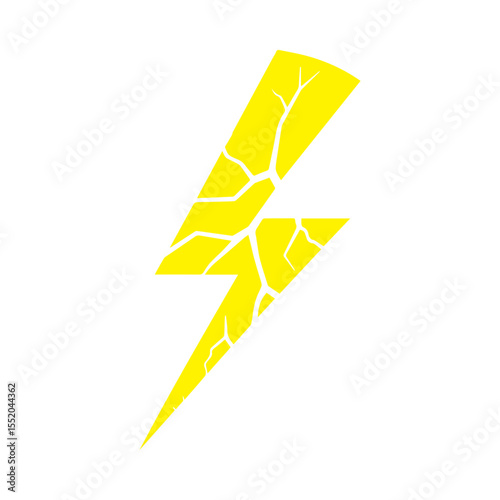yellow lightning bolt icon cracked with texture flat design