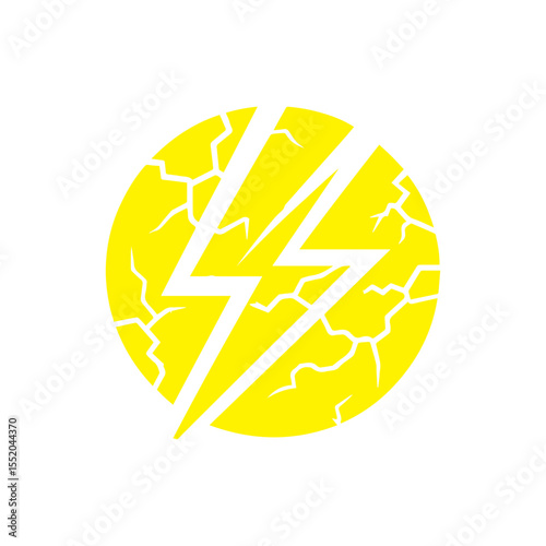 yellow lightning bolt icon cracked with texture flat design