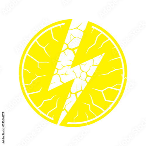yellow lightning bolt icon cracked with texture flat design
