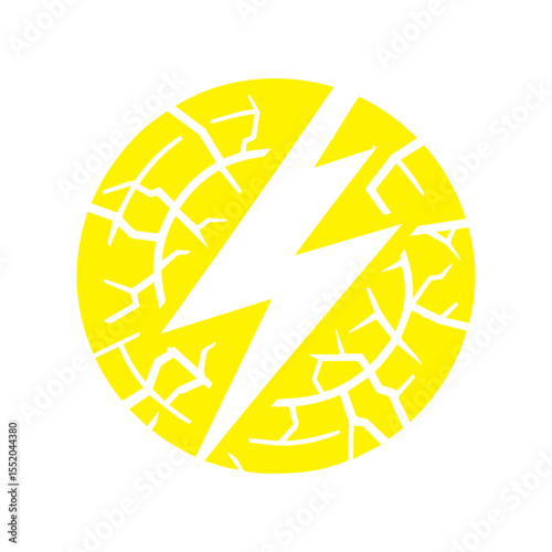 yellow lightning bolt icon cracked with texture flat design