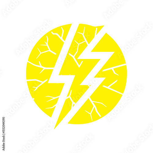 yellow lightning bolt icon cracked with texture flat design