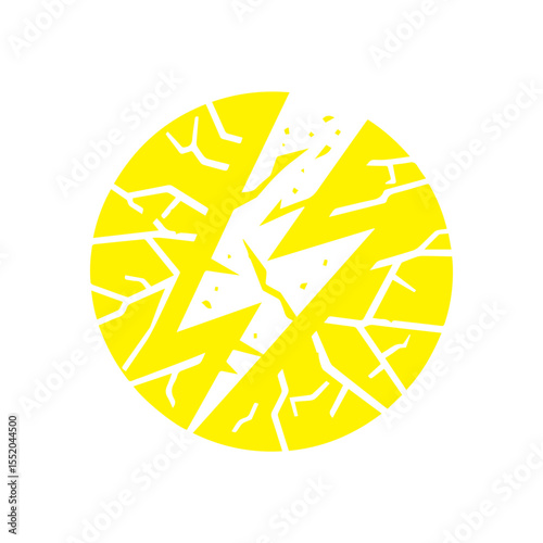yellow lightning bolt icon cracked with texture flat design