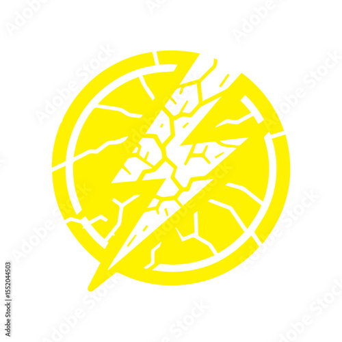 yellow lightning bolt icon cracked with texture flat design