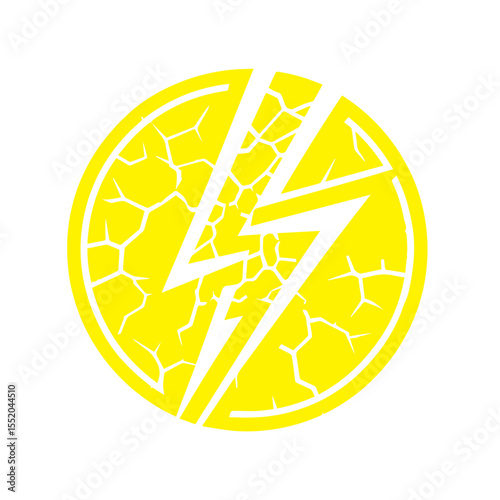 yellow lightning bolt icon cracked with texture flat design